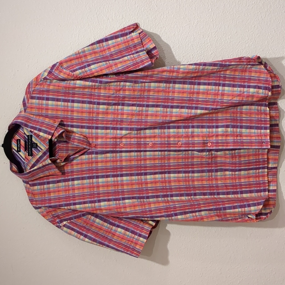 Tommy Hilfiger 80's 2 Ply Fabric Short Sleeve Button Up Shirt Size XL